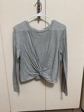 Ivoire Gray Twist Front Crop Top Long Sleeve Fitted Casual Woman Large